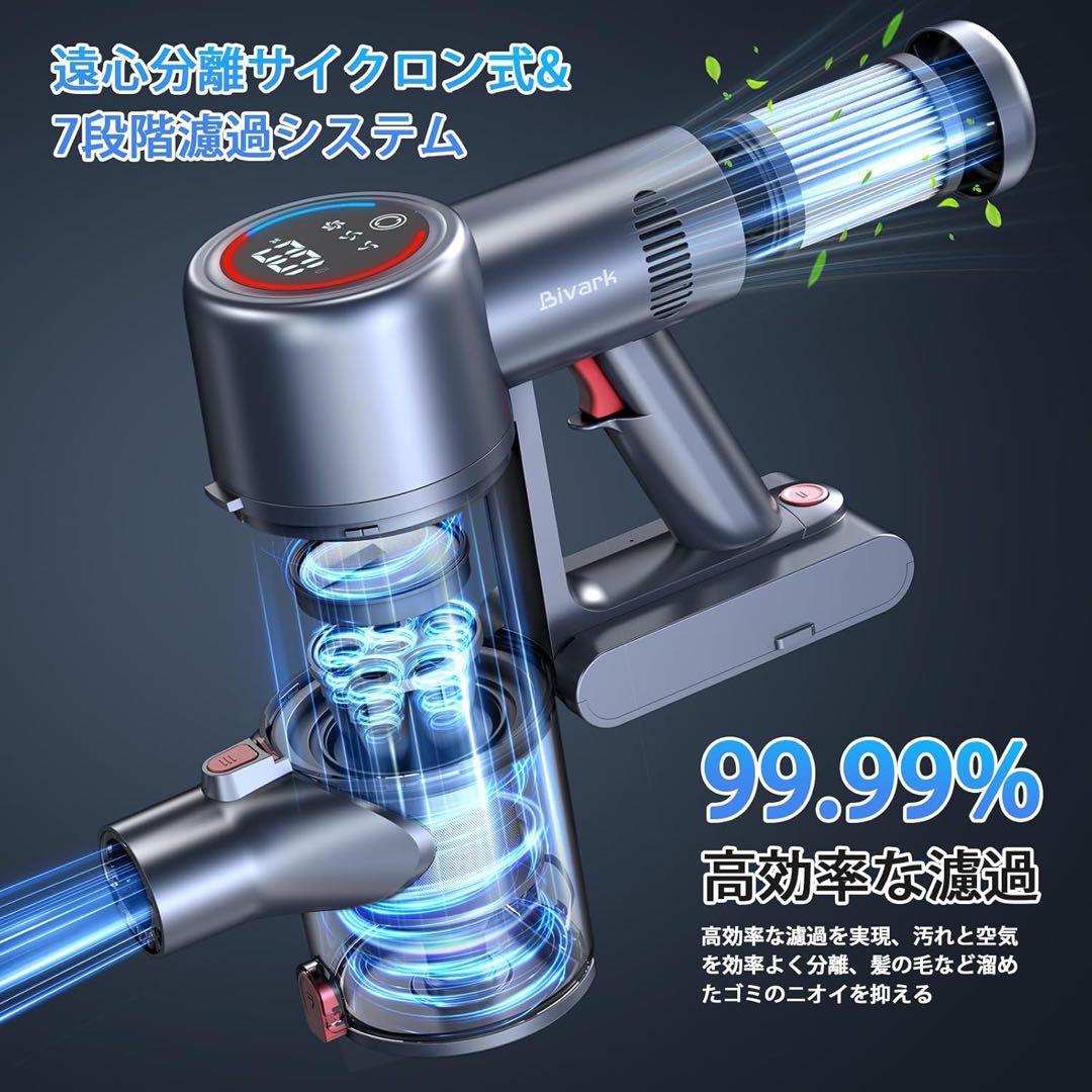 50Kpa強力吸引＆65分連続稼働＆自立式 コードレス掃除機