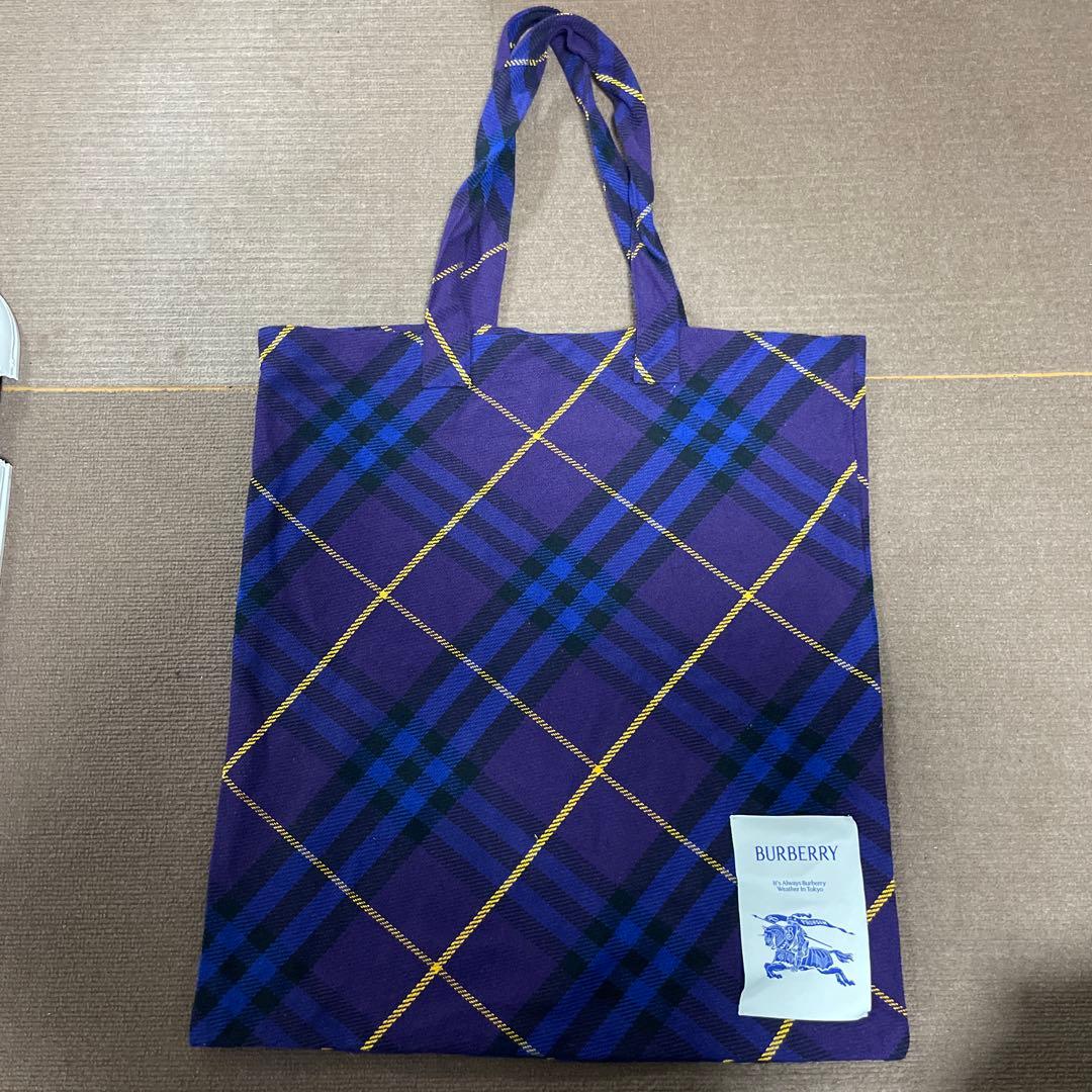 BURBERRY 紫 チェック柄 トートバッグ