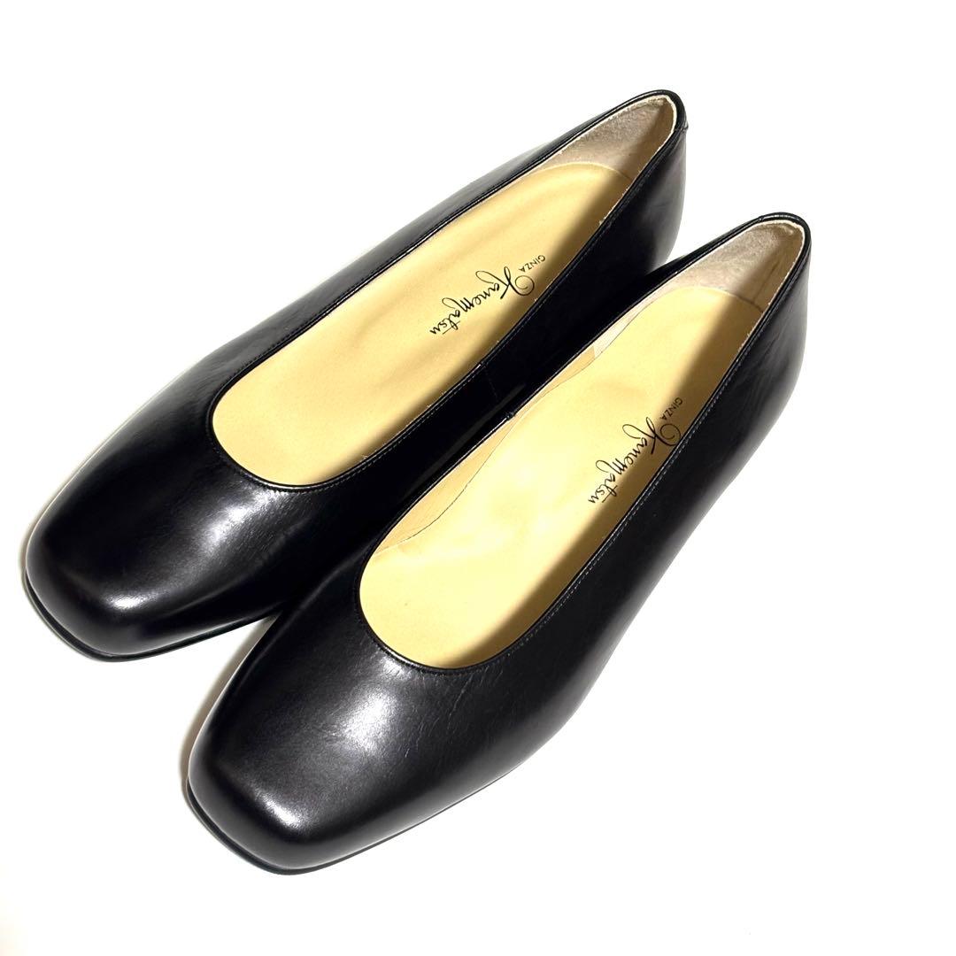極美品！銀座かねまつ レザー　パンプス　24㎝　EEE 黒　面接　お受験　入学式
