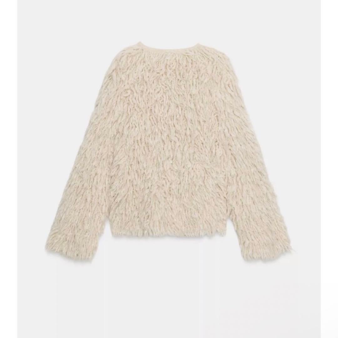 zara ブラッシュドフリンジニットジャケット M エクリュ　新品未使用