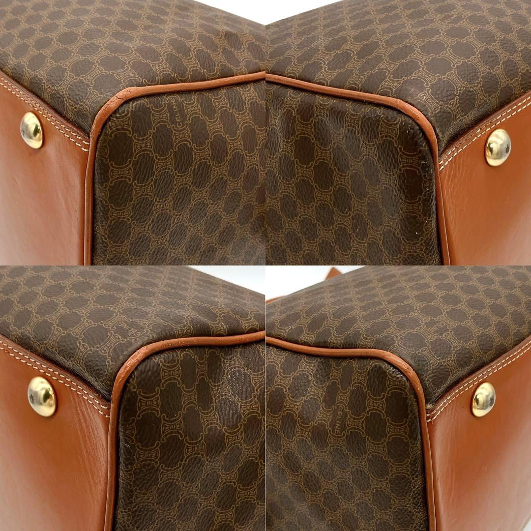 【CELINE】ボストンバッグ　マカダム柄　ゴールド金具　PVC ダークブラウン