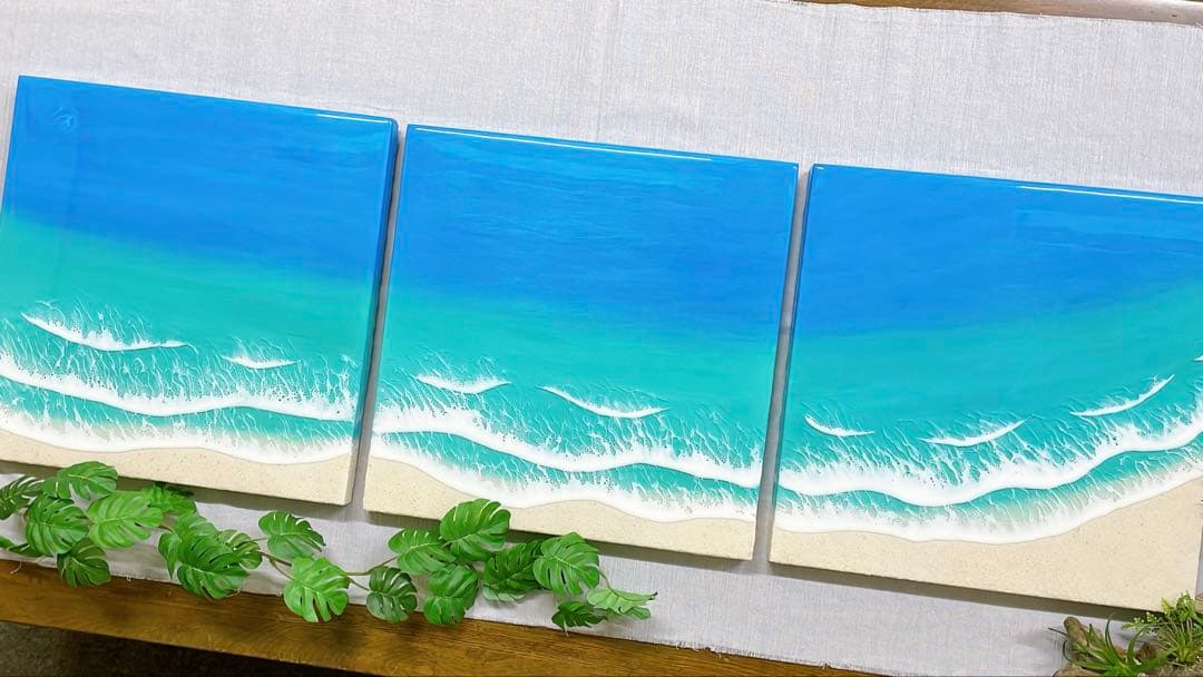 海のレジンアート・3連パネル